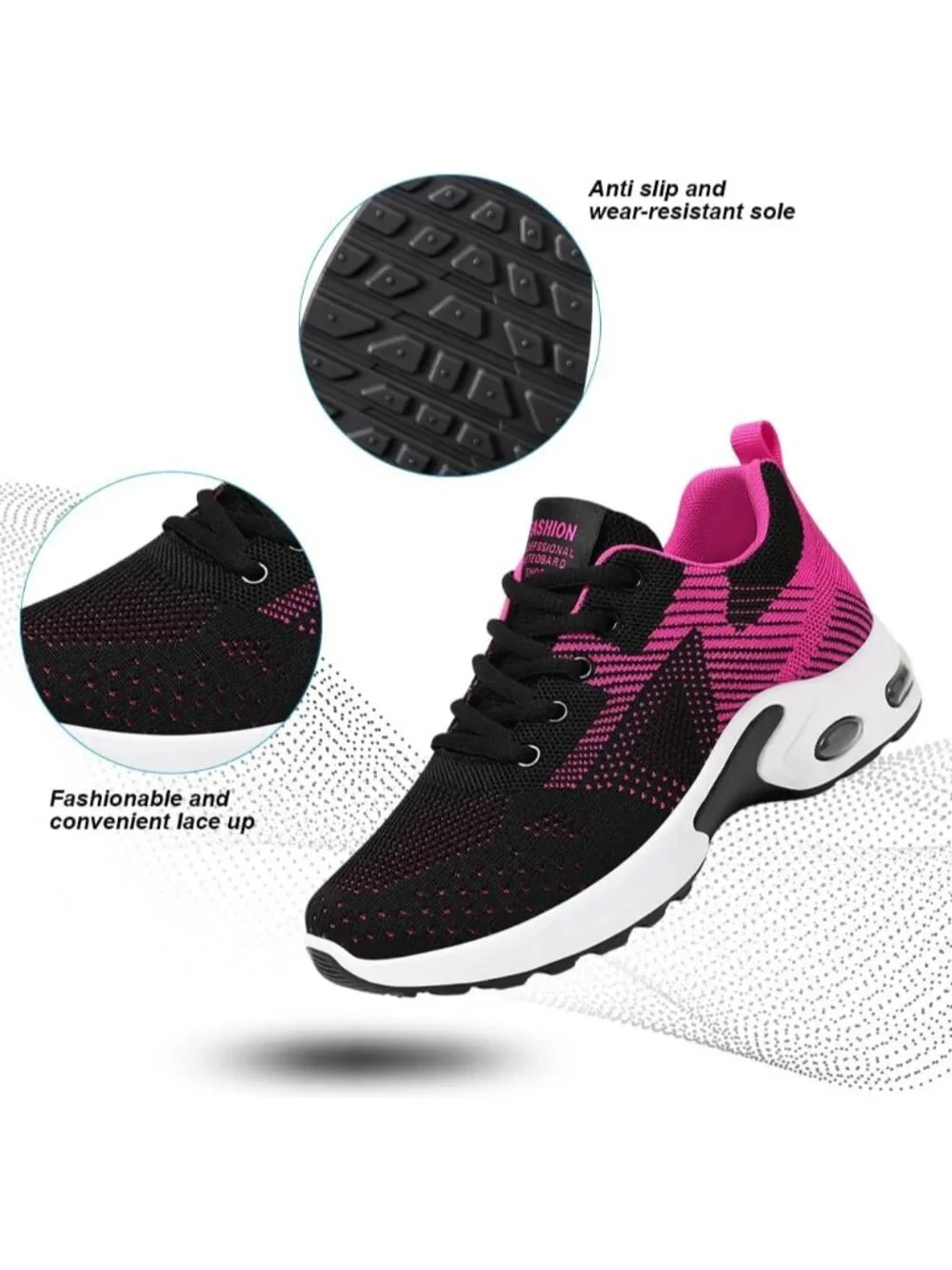 Women's Black Rose Lightweight Air Cushion Mesh Breathable Casual Sneakers